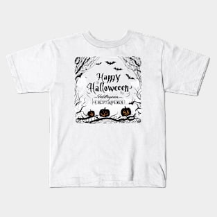 Happy Halloween typography poster with handwritten calligraphy text illustration Kids T-Shirt
